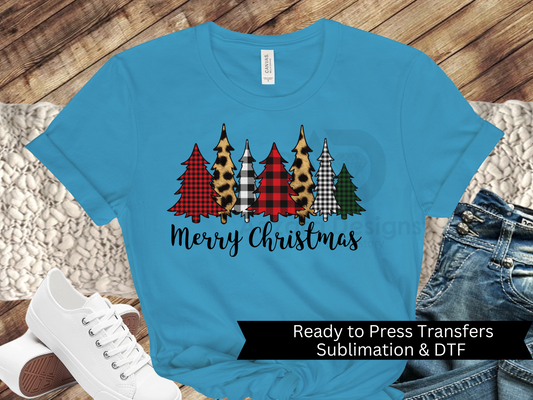 Merry Christmas Leopard Trees DTF Transfer