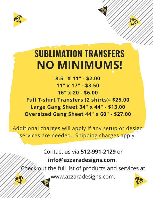 CUSTOM Sublimation Transfers |Ready to Press Transfers| Large & Small Sublimation Transfers| Wholesale Full Color Transfers| Fast Ship