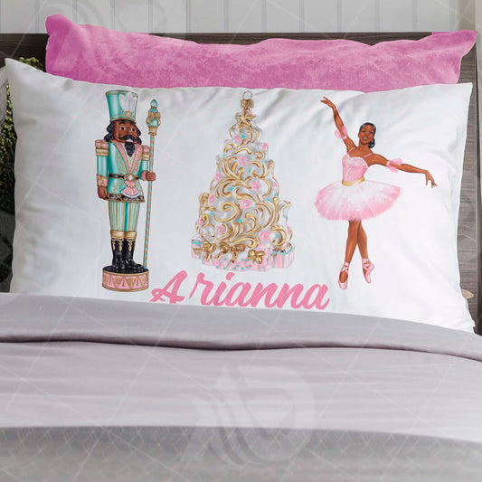 Personalized Christmas African American Ballerina Nutcracker Pillowcase