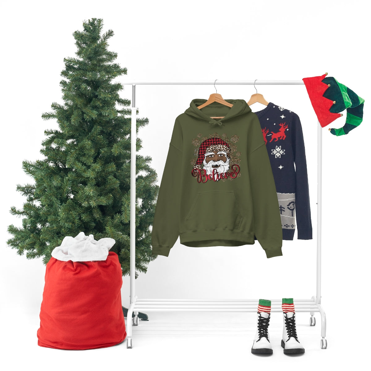 Believe Black Santa Unisex Hooded Sweatshirt